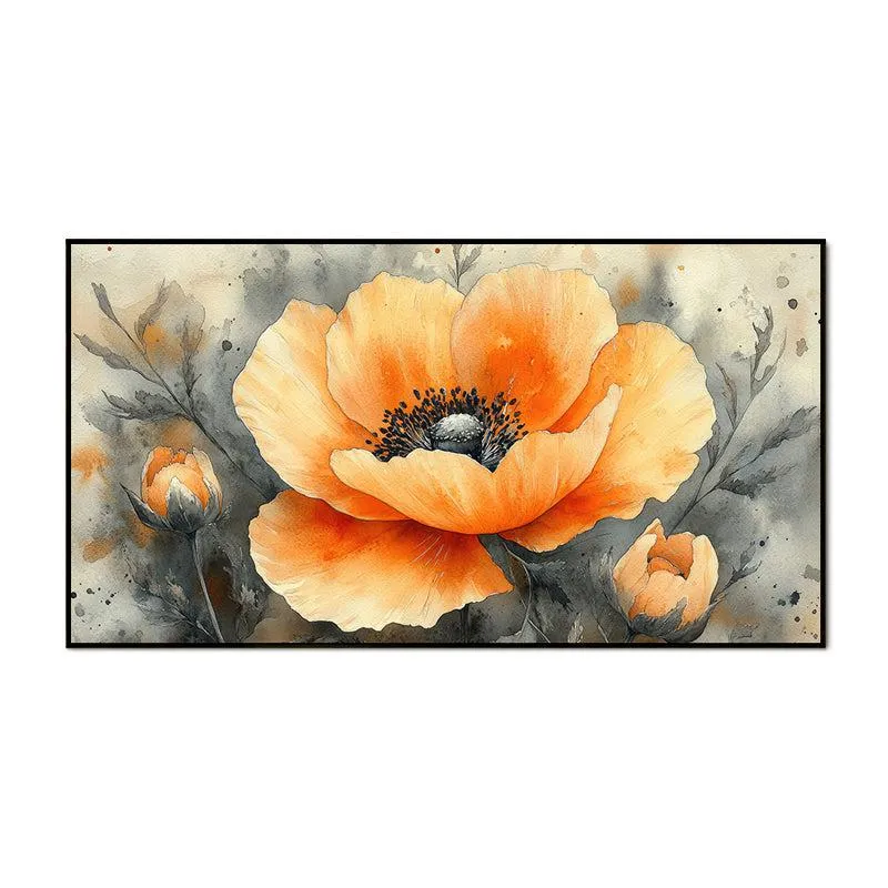 Autumnal Poppies Floral Canvas Wall Painting With Frame - Black media 4