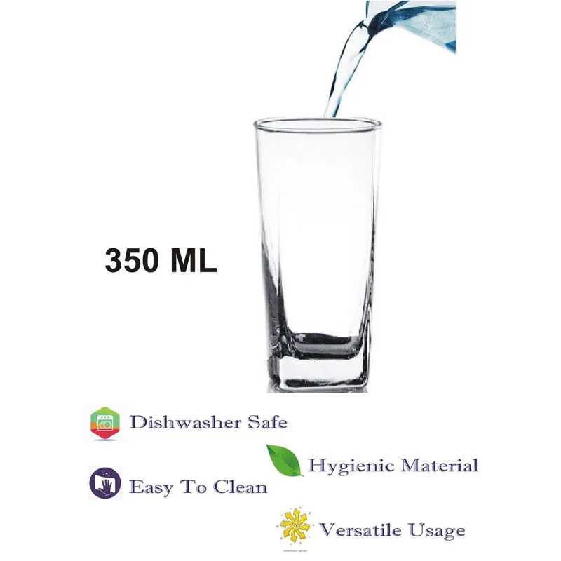 Clear 350 mL glass being filled with water
