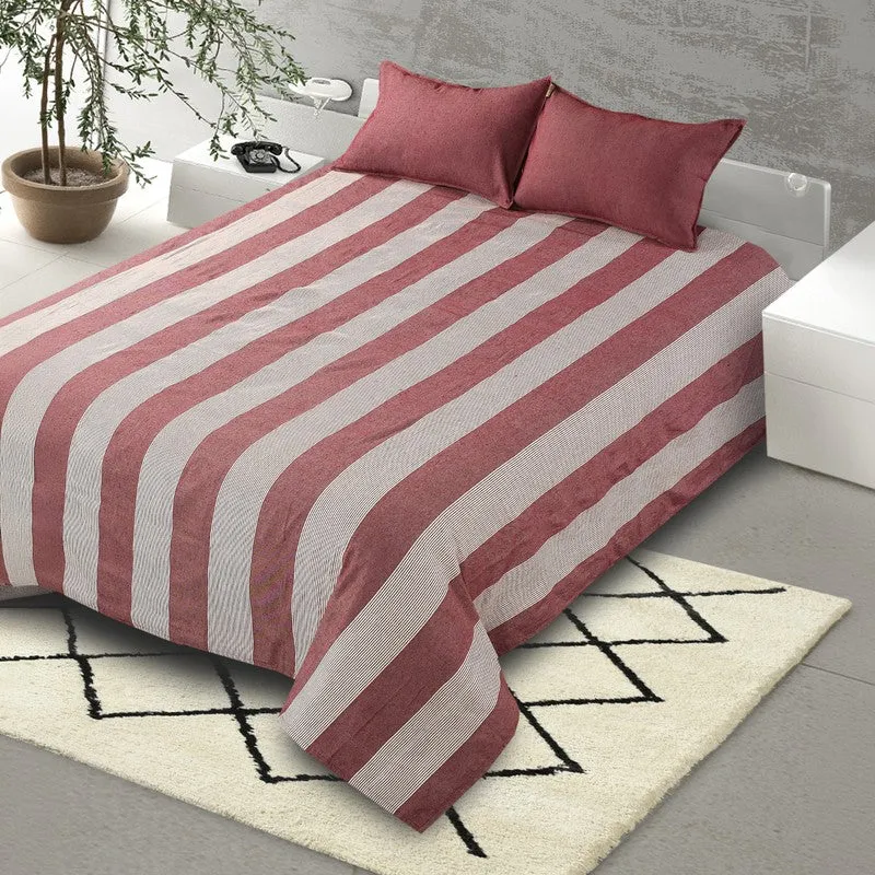 Stripe Story Cotton Bedsheet (Maroon) - 220 TC media 4