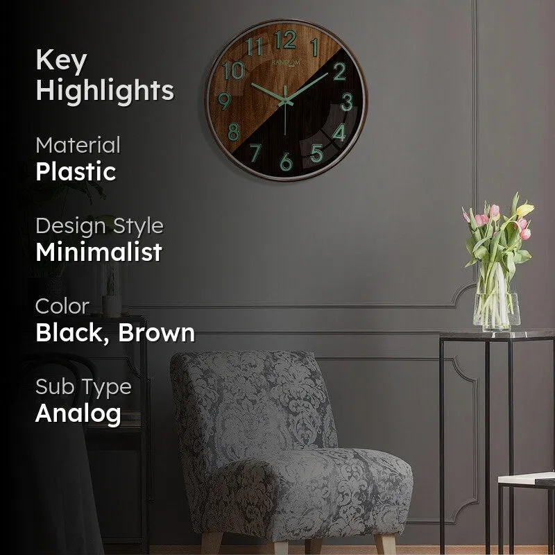 Oaklyn Round Modern Plastic Wall Clock - Black & Brown media 2