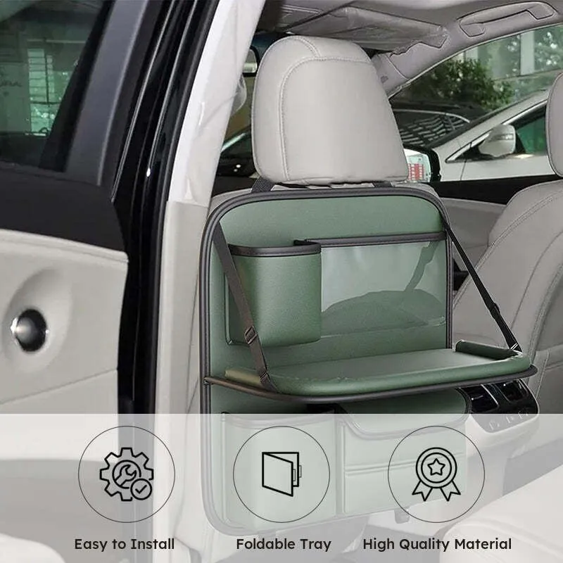 Sleek Seat Leather Car Seat Organizer With Foldable Tray - Green media 11