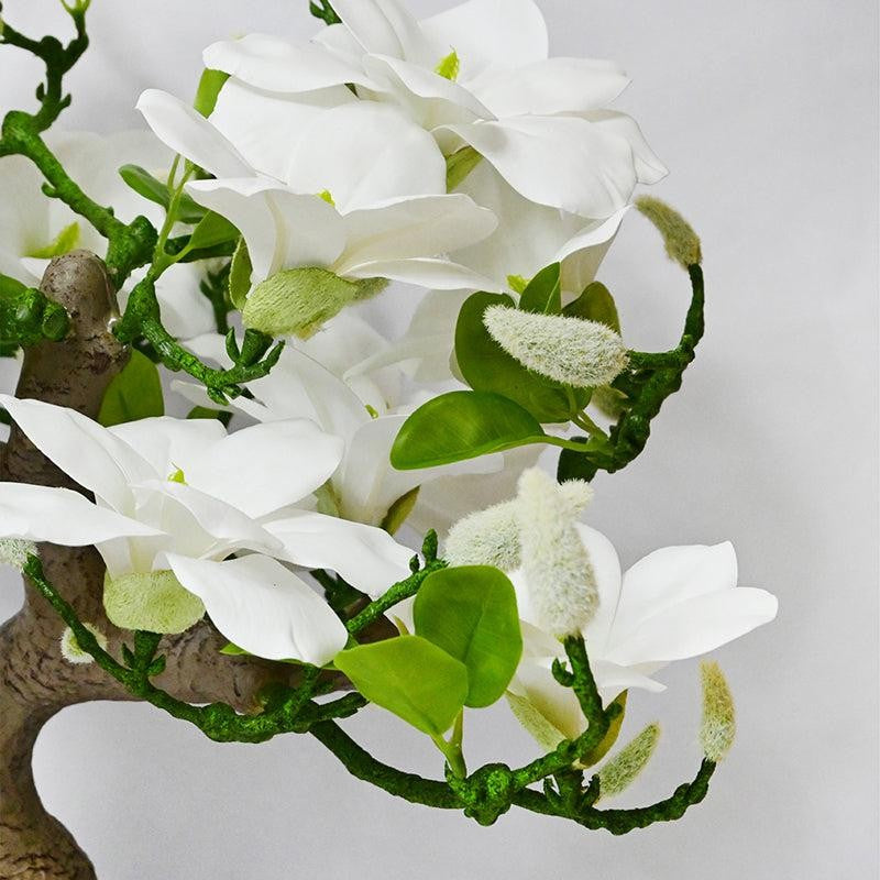 Magnira Artificial Mini Magnolia Tree With Black Plastic Pot (White) - 50 cm media 4