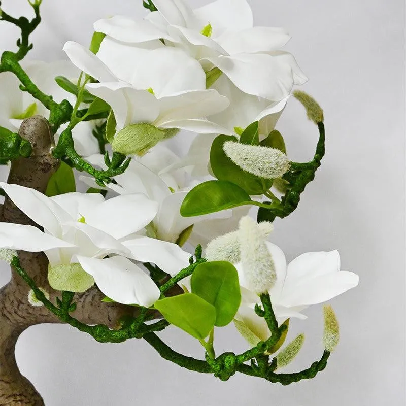 Magnira Artificial Mini Magnolia Tree With Black Plastic Pot (White) - 50 cm media 4