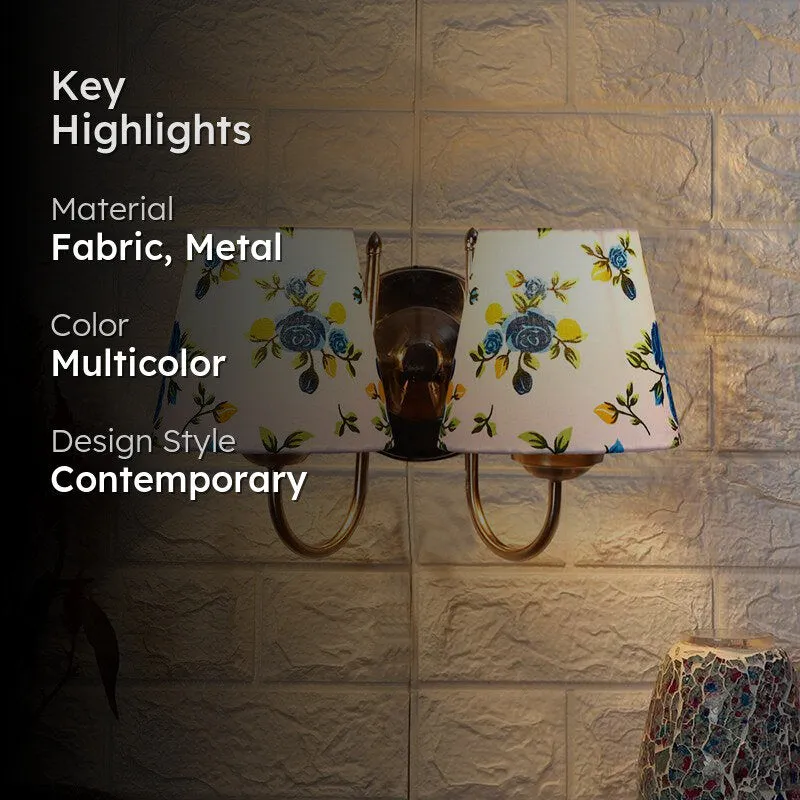 Veda Duo Blue Fleur Conical Fabric & Metal Wall Lamp media 2