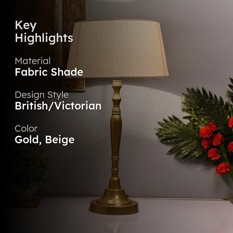 Imperial Gold Fabric Table Lamp With Drum Shade - Gold,Beige media 2