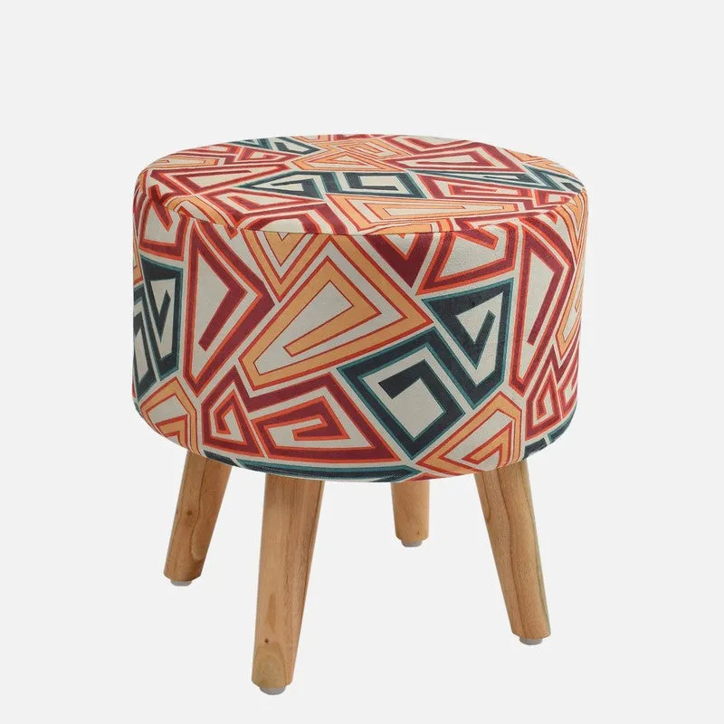 Navine Geometric Print Multicolor Engineered Wood Ottomans - Set Of Two media 3