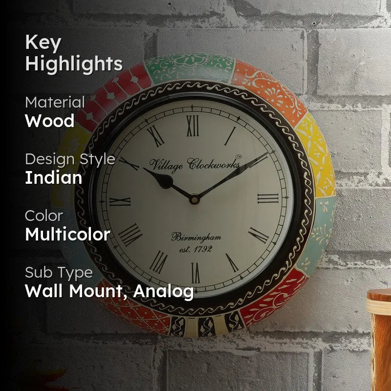 Handcrafted Painted Round Design Wood Wall Clock media 2