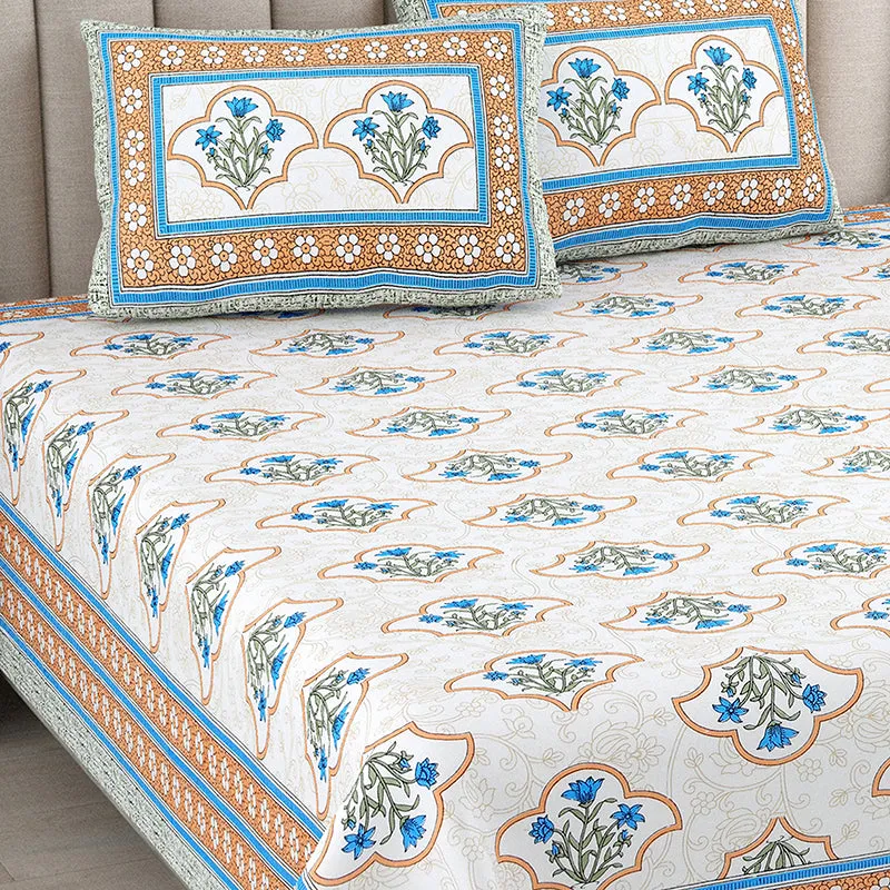 Ishani Cotton Bedsheet (Blue, Orange) - 180 TC media 3