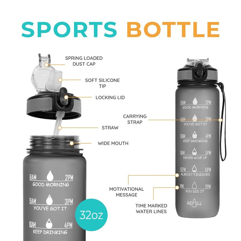 Solara Sportiq Plastic Water Bottle (1000 mL) - Grey media 3