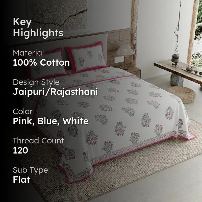 Rang Flow Cotton Bedsheet (Pink,Blue,White) - 120 TC media 2