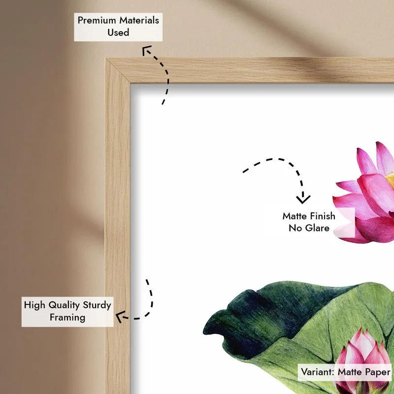 Watercolor Lotus Archival Paper Wall Art  - Natural Brown Frame media 7