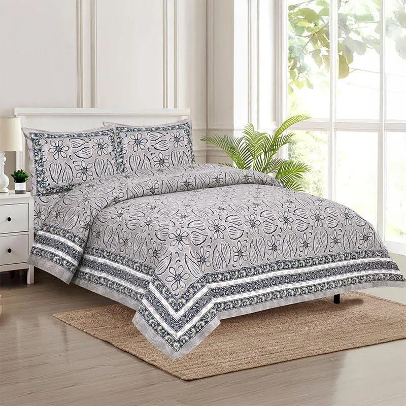 Yuvara Floral Cotton Bedsheet (Grey) - 160 TC media 1