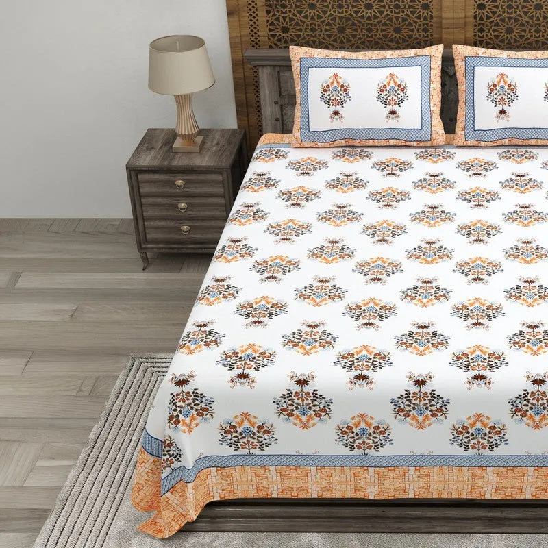 Royaly Cotton Bedsheet (Orange,White) - 240 TC media 3