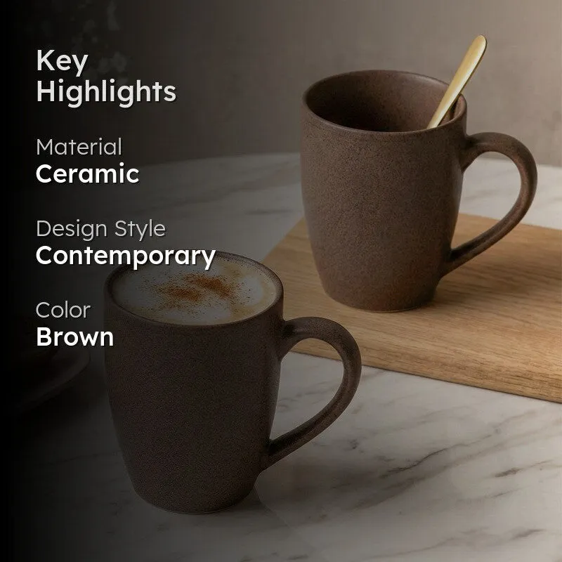 Sip & Style Ceramic Coffee Mug (Brown/300 mL Each) - Set Of Two media 2