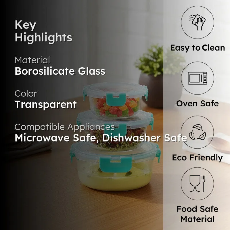 Grabzo Leak Proof Glass Lunch Box - Set Of Three media 2
