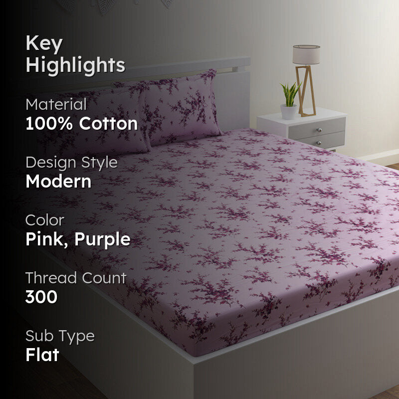 Parul Printed Cotton Bedsheet (Pink) - 300 TC media 2