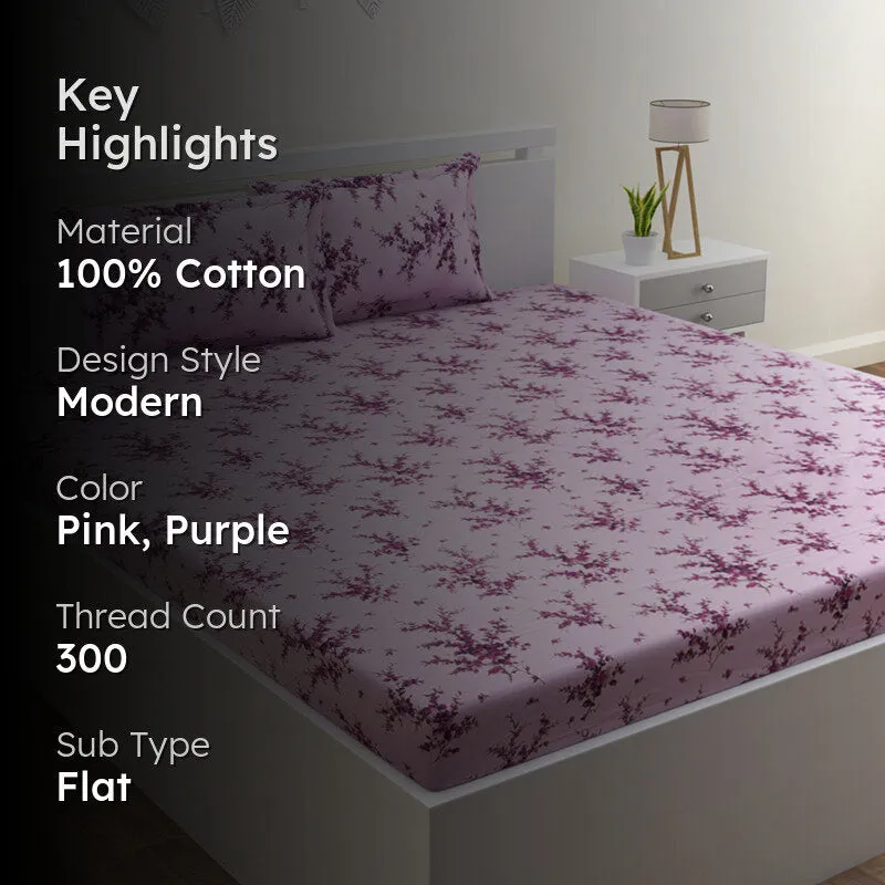 Parul Printed Cotton Bedsheet (Pink) - 300 TC media 2