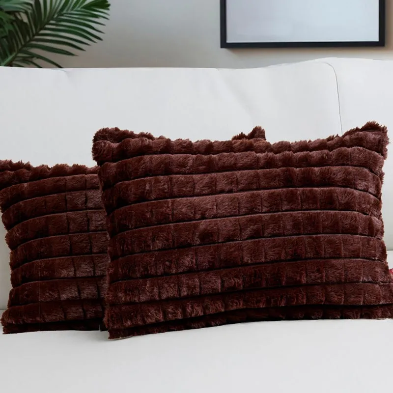 Frost Waffle Brown Cushion Cover (Rectangle) Set of Two media 1