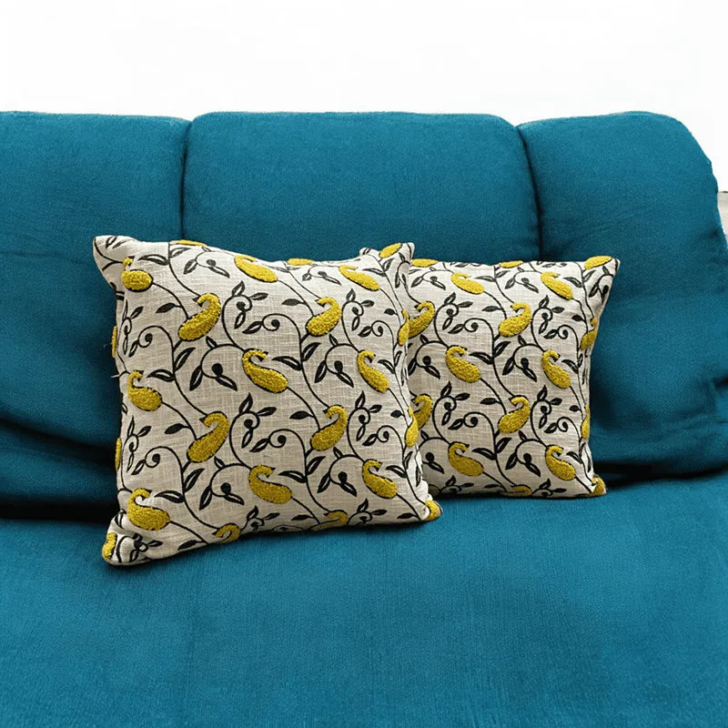Tuft Tales Tufted Cushion Cover (Yellow & White) - Set Of Two media 3