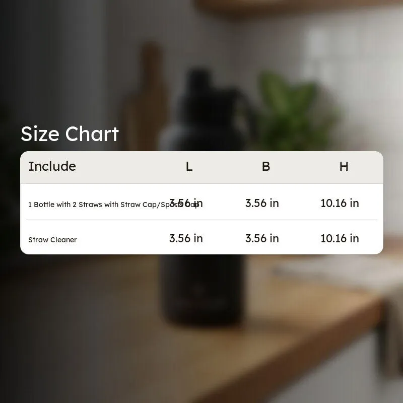 Size chart graphic for Solara bottle and straw cleaner