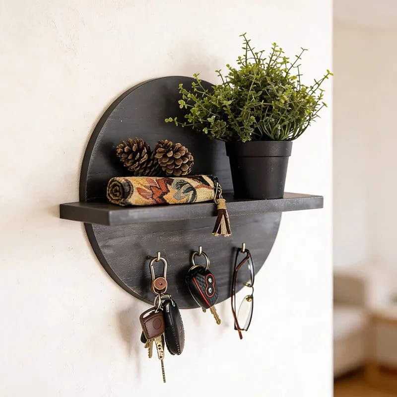 Antika Wooden Wall Shelf Organiser with Key Holders media 7