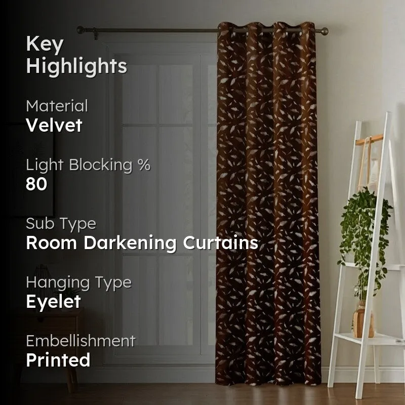 Glow Mist Printed Velvet Curtain - Brown,Gold media 2