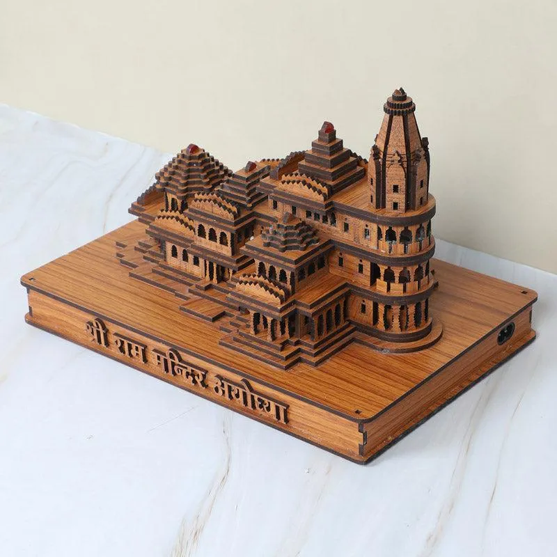 Divine Teal Wood Ram Mandir Showpiece media 4