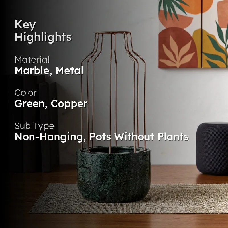 Copper Mesh Eartha Hand Crafted Marble Planter - Green media 2
