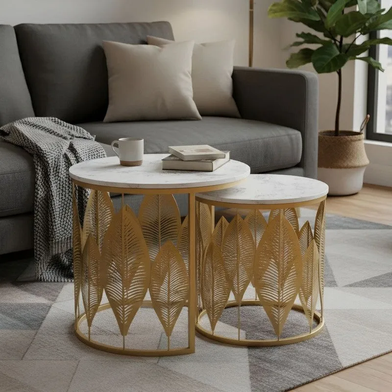 Kairo Curve Accent Table (Brown & White) - Set Of Two media 4