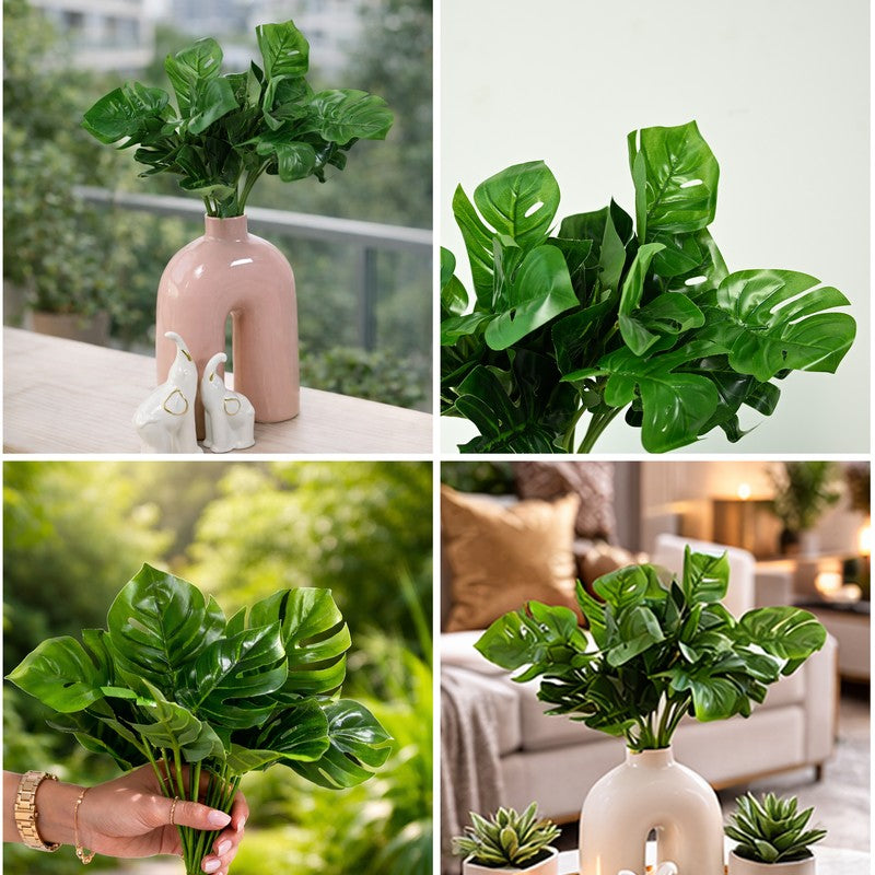 Monstera Luxe Plastic Artificial Plant - Set Of Two media 7