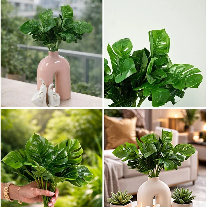 Monstera Luxe Plastic Artificial Plant - Set Of Two media 7