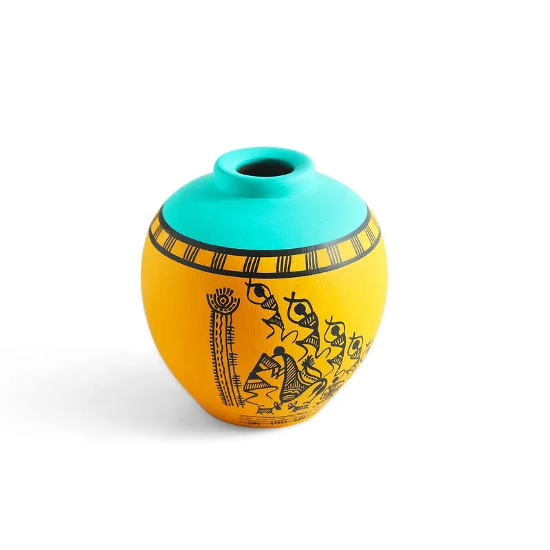 Warli Tales Vases - Set of Two (Yelow,Blue) media 4