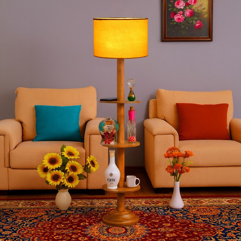 LumiCrate Tower Wooden Floor Lamp - Yellow