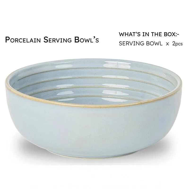 Lilyvein Porcelain Serving Bowl (Ice Blue/1000 mL) - Set Of Two media 4