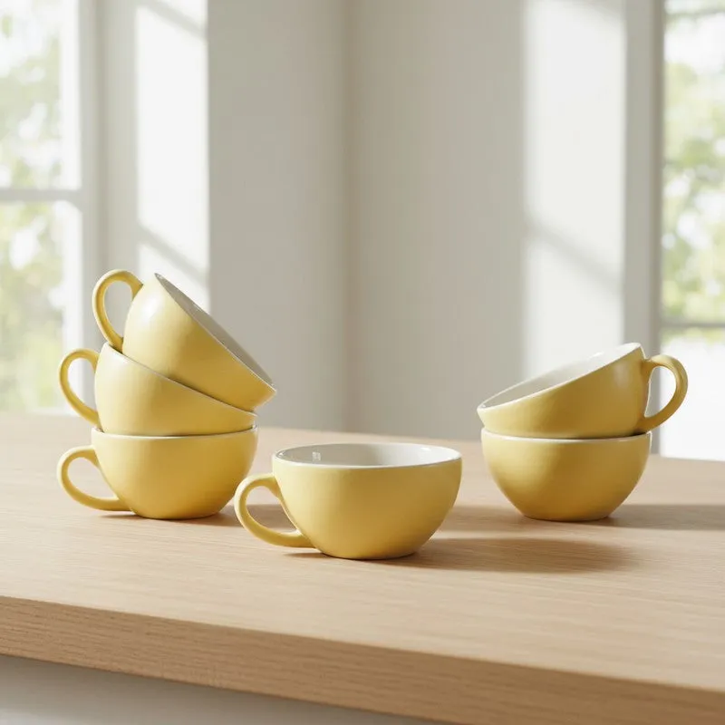 Ceramic Tea Cups (Yellow,240 mL Each) - Set Of Six media 3