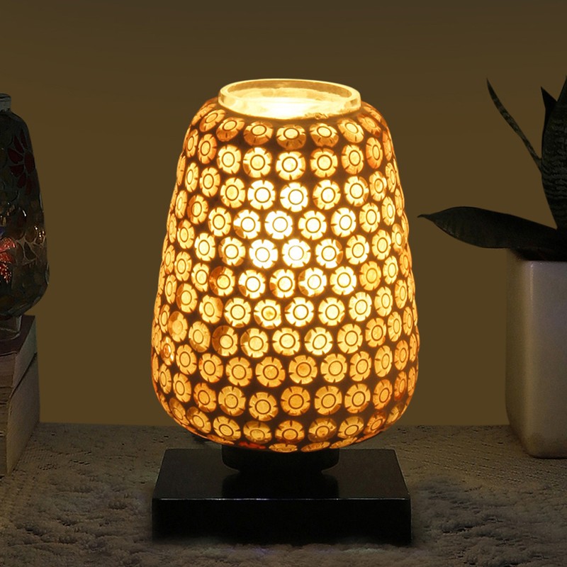 Glowara Glass Table Lamp With Wooden Base - Multicolor