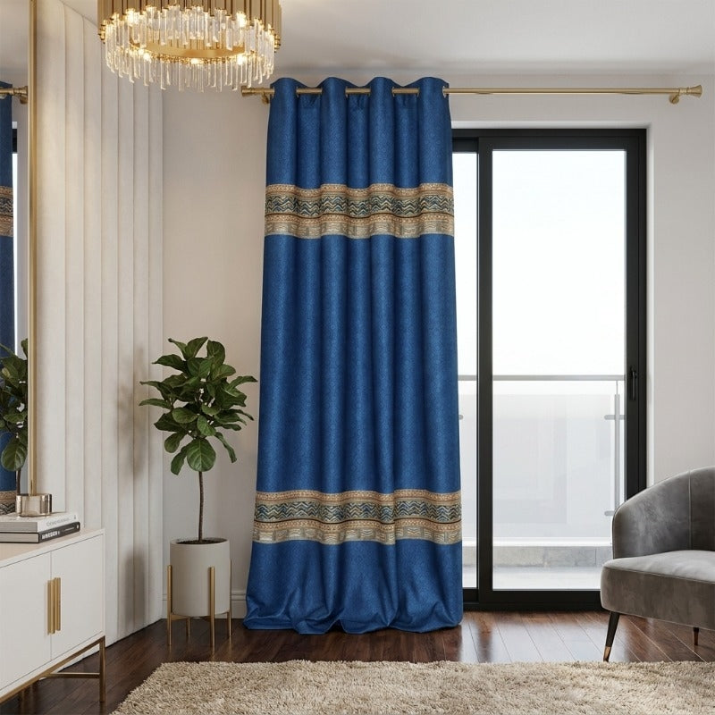 Celestial Blue Satin Curtain with Lining