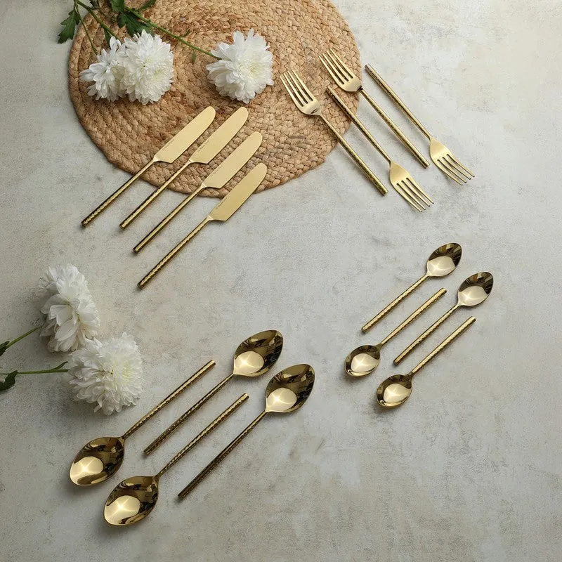 Lunaro Stainless Steel Cutlery Set (Gold) - Sixteen Piece Set media 1