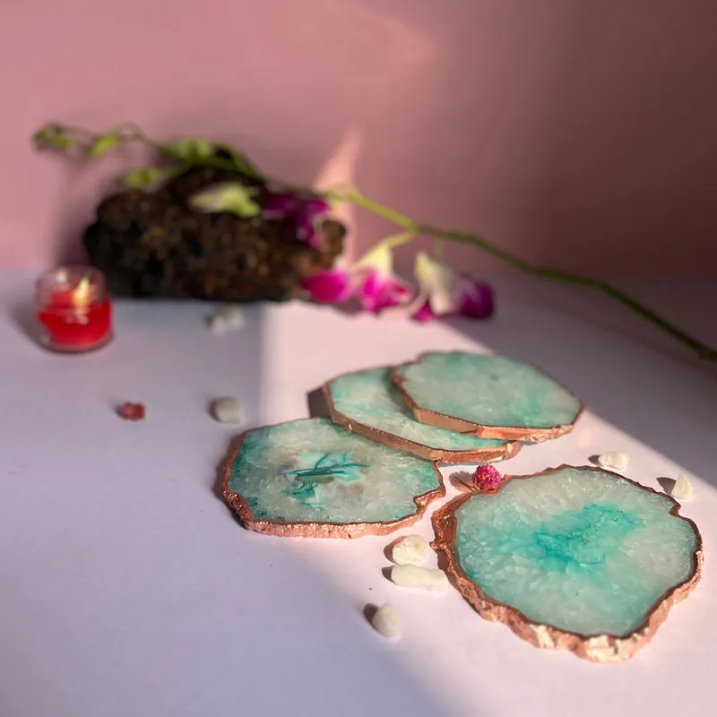 Suzzaine Handcrafted Crystal Agate Coaster (Green) - Set Of Four media 4