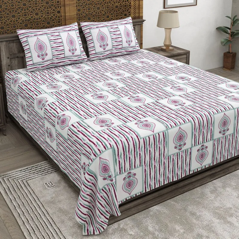 Desior Cotton Bedsheet (Green,Pink) - 240 TC media 1