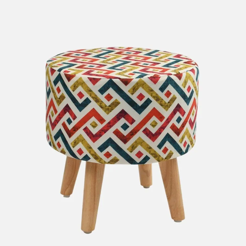 Ripple Zigzag Print Multicolor Engineered Wood Ottomans - Set Of Two media 4