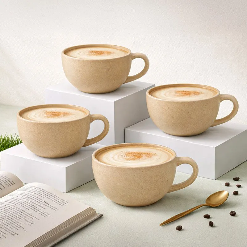 Cuddle Ceramic Tea Cup (250 mL Each),Brown) - Set Of Four media 1