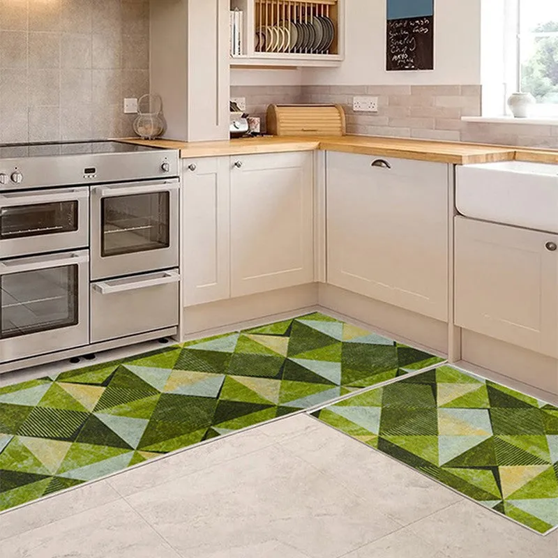 PatternShift Polyester Kitchen Floor Mats (Green) - Set of Two media 1