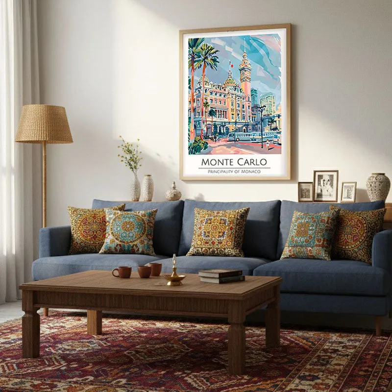 Vintage Monte Carlo Framed Canvas Archival Canvas Wall Painting - Natural Brown Frame media 4