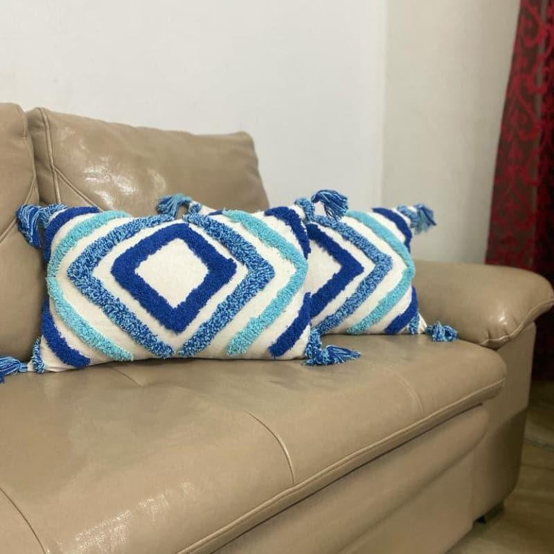 Blue Bath Tufted Cushion Cover - Set Of Two media 3