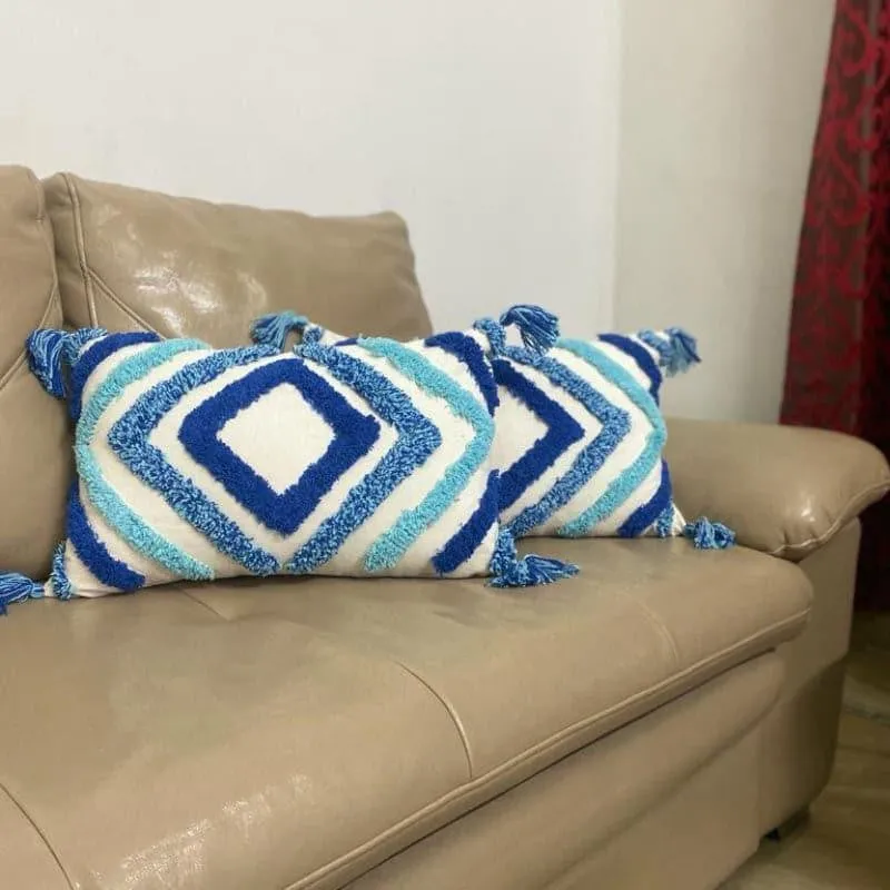Blue Bath Tufted Cushion Cover - Set Of Two media 3