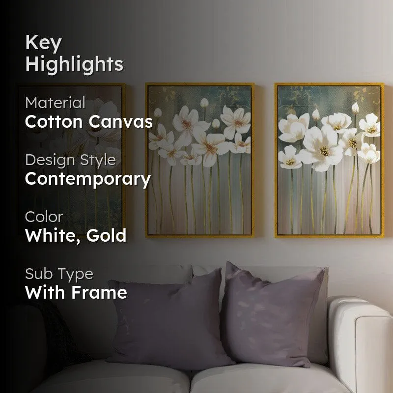 Chineche Floral Cotton Canvas Wall Art - Set Of Three media 2