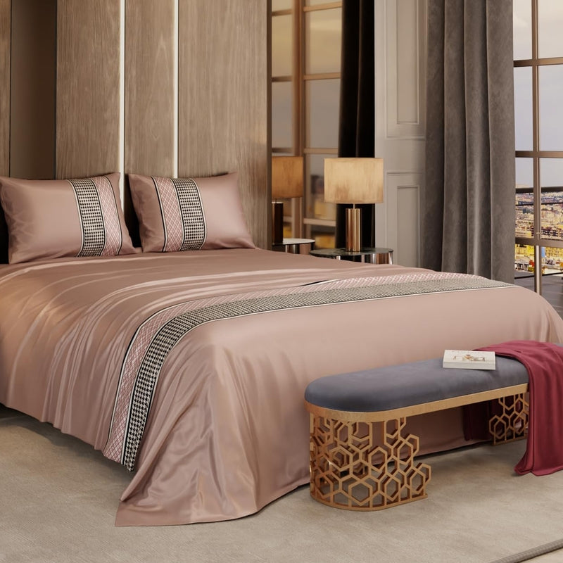 Versailles Satin Bedsheets(Pink,Black) - 150 GSM - King