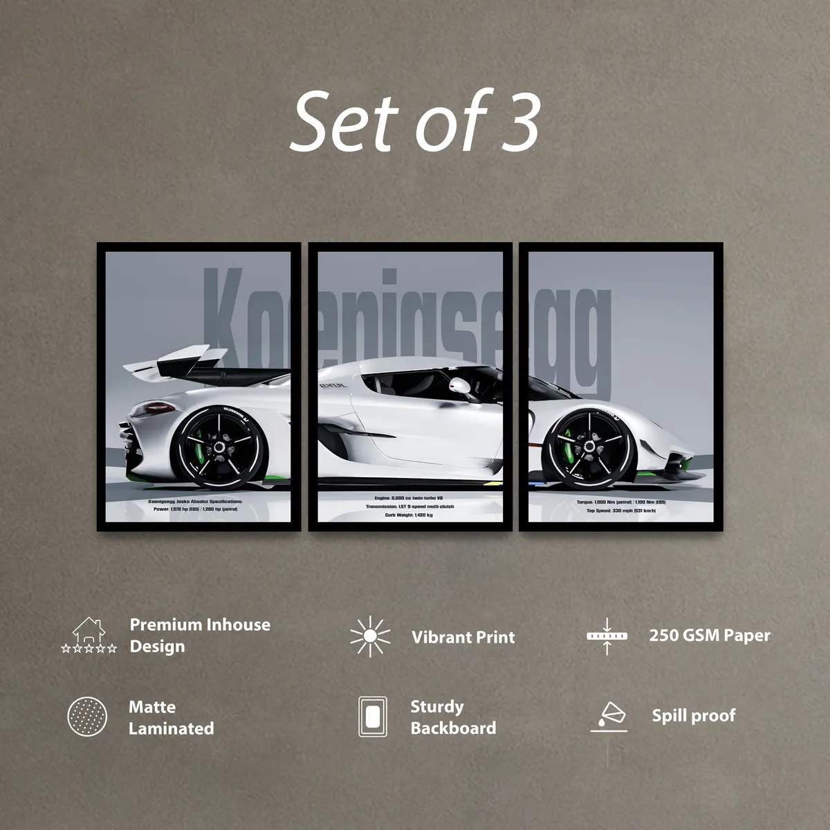 Onyx Cotton Canvas Wall Painting - Set Of Three media 4