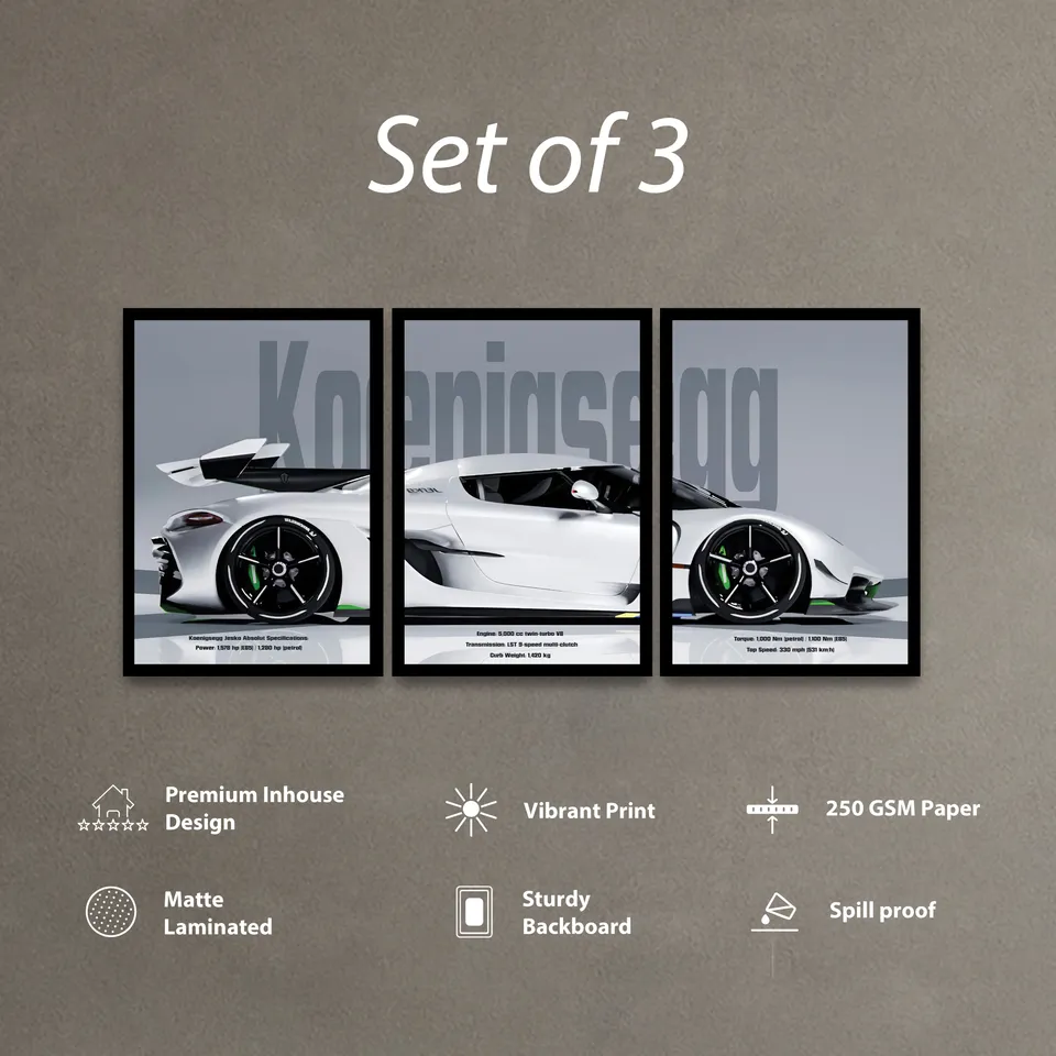 Onyx Cotton Canvas Wall Painting - Set Of Three media 4